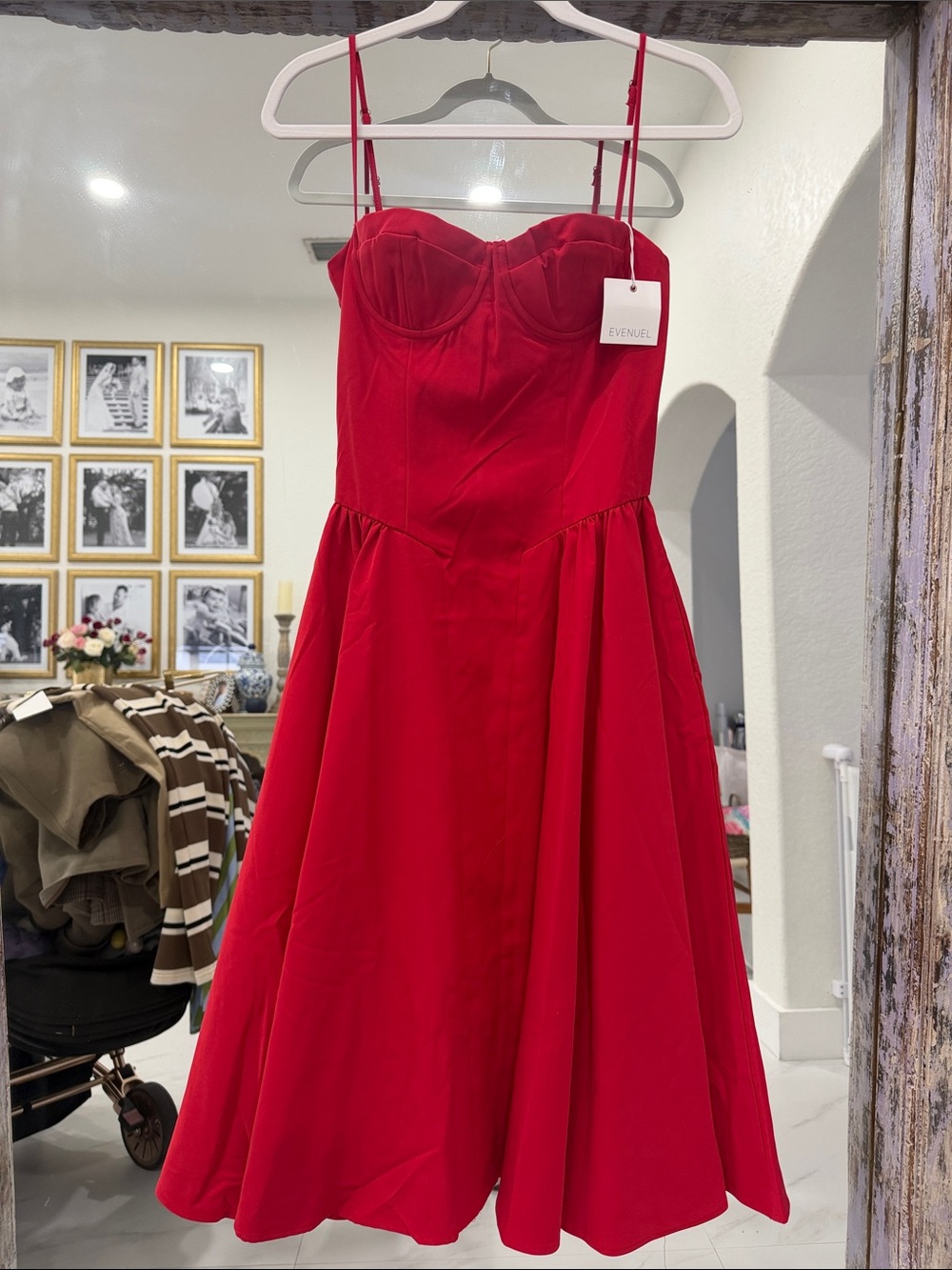NWT Red Sweetheart Midi Dress with Adjustable Straps